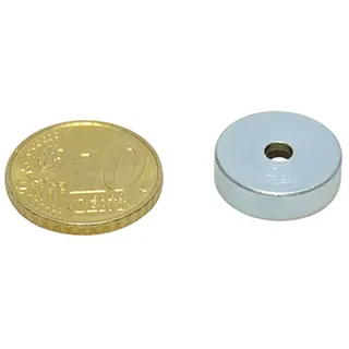 6 SmCo-Topfmagnete mit Bohrung und Senkung 16 mm, SmCo|Stahl, silber