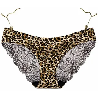 SHTGOI 2 Stück Damen Unterwäsche Spitze Schlüpfer Seamless Unterhosen Sexy Slips Hipster Ice Silk Atmungsaktive Panties String Tanga Bikini Shorts Nahtlose Low Rise Unterkleidung M Leopard