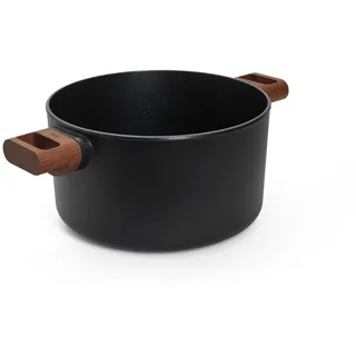 Woll Eco Logic QXR Topf, Ø 24 cm, 14 cm hoch, 4.5 Liter, mit 2 Holz-Seitengriffen - Geeignet für alle Herdarten, PFAS-frei, Antihaft-Versiegelung, Aluminiumguss, backofenfest, schwarz