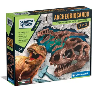 Clementoni - Wissenschaft Archäogiocando-Dig Trex 2in1-Dinosaurus, Fossilien zum Ausgraben und Zusammenbauen, Archäologenkit, Wissenschaftsspiel 7 Jahre, Version Made in Italy, italienische Farbe,