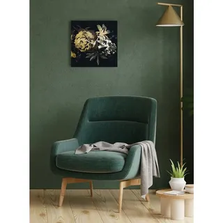 Queence Wanduhr Strauß mit Rosen, Blattgold Applikationen (Uhr, geräuschlos, gold, Blattgold, handarbeit, Blume, Rose) goldfarben|schwarz