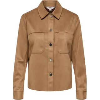 Hemdbluse ONLY "ONLMIRA L/S FAUX SUEDE SHIRT PNT", Damen, Gr. S, toasted coconut, Web, Obermaterial: 95% Polyester, 5% Elasthan, unifarben, regular fit normal, Blusen Hemdbluse, Materialmix, regular fit