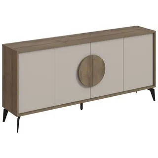 Moderner Konsolentisch mit Metallbeinen, 180 cm, 100% melaminbeschichtet, Beige & Sandstein | Wandmontage möglich, Tragkraft 65 kg