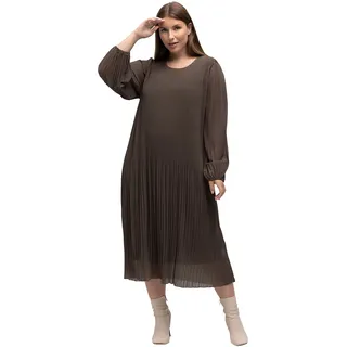 Ulla Popken, Damen, große Größen, Plissee-Midikleid, A-Linie, Rundhals, Langarm