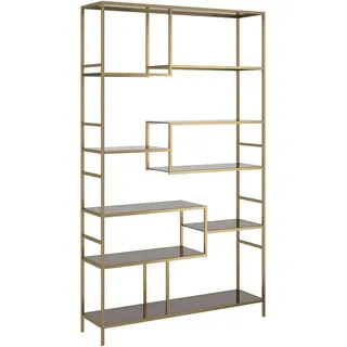 Kare-Design Regal , Goldfarben, Hellbraun , Metall, Glas , 9 Fächer , 115x195x30 cm , Wohnzimmer, Regale, Bücherregale