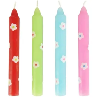 Ameisenkeks® 4er Set Bunte Geburtstagskerzen mit Blumenmuster – Kleine Stabkerzen für Geburtstagskranz & Karawane, 10 cm