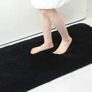 Homaxy Weich Hochflor Badezimmerteppich, Badematte, 51 x 76 cm, Schwarz