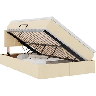 vidaXL Bett mit Stauraum und LED mit Matratze Creme 120 x 200 cm Stoff - Creme