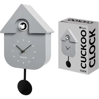 FISURA - Graue Kuckucksuhr mit weißem Zifferblatt. Wanduhr. Originelle Wanduhr als Geschenk. 3 AA-Batterien Nicht enthalten. Maße: 21,5x8x41,5 cm. ABS-Kunststoff, Grau und Schwarz