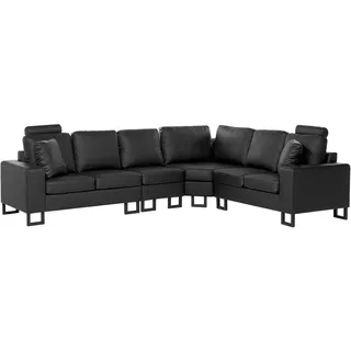 BELIANI Ecksofa Schwarz Echtleder L-Förmig Linksseitig mit Höhenverstellbaren Kopfstützen Metallgestell Silber Modern Wohnzimmer Ledersofa - Schwarz