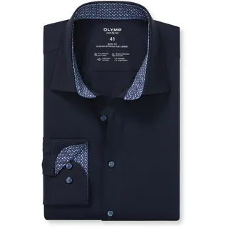 Langarmhemd OLYMP "24/Seven - Level Five", Herren, Gr. 41, N-Gr, blau (marine), Web, Obermaterial: 92% Baumwolle, 8% Elasthan, 2-Knopf-Manschette, Hemden Langarmhemd, Jerseyhemd, Businesshemd, body fit, New York Kentkragen