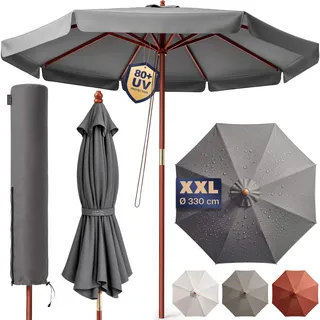 Sonnenschirm Anthrazit Holz Ø330cm UV-Schutz 80+