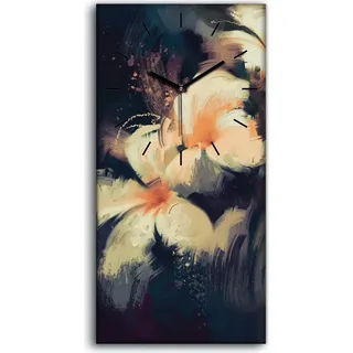 Wandbild Leinwand Bilder Wanduhr 30x60 Kunst Gemälde weiße Blumen im Dunkeln - schwarze Hände