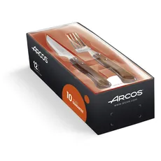 Arcos 377700 Table Messer - Steakmesser Set 12 Stück (6 Messer + 6 Gabel) - Edelstahl - HandGriff Packholz Farbe Braun , centimeters