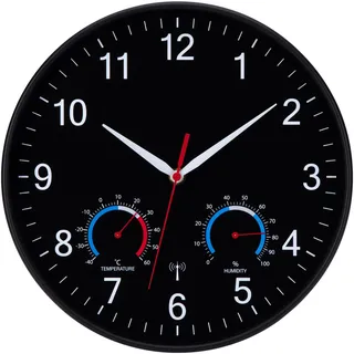 NESIFEE Wanduhr Funk Uhr Mit Temperaturanzeige Funkuhr Wand Lautlos Funkwanduhr Geräuschlos Funkuhr Wanduhr 30cm Moderne Batteriebetrieben Küchenuhr Deko Wohnzimmeruhr Küchenuhren