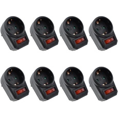 8 Steckdosenadapter mit Schalter inkl. Kindersicherung schwarz (spart Strom und schont die Umwelt)