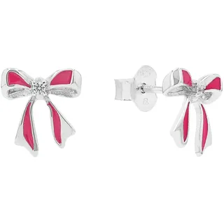 Amor Paar Ohrstecker "Schleife" mit Zirkonia (synth.), silberfarben, pink, kristallweiß, kristallweiß
