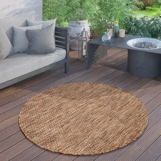 In- & Outdoor Teppich Flachgewebe einfarbig modern wetterfest für Terrasse Küche Einfarbiges Muster Grösse 80 cm Rund - Braun