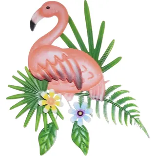 Ornament Flamingo Skulptur Wand für Schlafzimmer - Bord Outdoor Dekoration - Hängende Palm Wanddekorationen aus Eisen Metall Zaun - Rosa