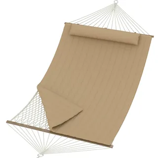 IDEALHOUSE Doppelhängematte mit Gestell für 2 Personen – Verstellbarer, tragbarer Heavy-Duty Stahlständer (freistehend) – Outdoor mit Kissen – für Terrasse, Garten, Strand & Camping – Hellblau/Grün