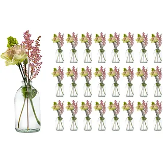 casavetro 24 x Mini Vase Glasfläschchen kleine Flasche Tischvasen Set Glas Deko-Flaschen Väschen Vasen Hochzeit-Deko_(TR 100ml ohne Korken)