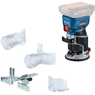 Bosch GKF 18V-8 Akku-Kantenfräse inkl. Parallelanschlag, 2x Saugadapter, Spanschutz, 8-mm-Spannzange