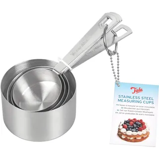 Tala 4er Set Messbecher aus Edelstahl, Milliliter- und Tassenangaben, stapelbar für einfache Aufbewahrung, metallisches Silber