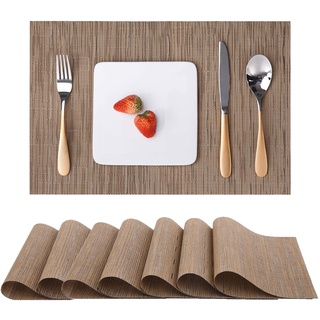 Myir JUN Tischsets Abwaschbar 8er Set, Gewebte Platzdeckchen Abwaschbar rutschfest Abgrifffeste Hitzebeständig, Vinyl Platzsets Abwaschbar für küche Speisetisch Hotel, Platz-Matten 30x45cm (Braun)