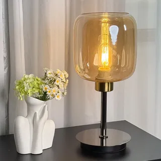 Industrielle Tischlampe Dekoration Licht E27 Nachttischlampe Metall+Glas 3000K Warmlicht 5W Leselampe Schreibtischlampe Karamellfarbe 450lm