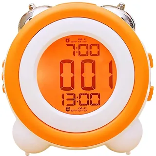 YHFITN Superlauter Wecker, batteriebetrieben mit Doppelglocke, Schlummerfunktion, Lautlos-Modus, Hintergrundbeleuchtung, Datums- und Wochenkalender, Retro-Klingeldesign, ideal fürs Homeoffice (Orange)
