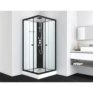 SANOTECHNIK Komplettdusche STIL mit Schiebetür 90 x 225 cm weiß/schwarz matt/Sicherheitsglas
