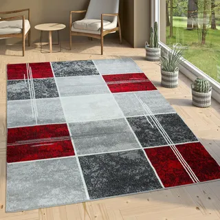 Paco Home Teppich Kariert Kurzflor, Marmor Optik, Meliert Modern Grau Schwarz rot