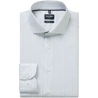 Langarmhemd OLYMP "Luxor", Herren, Gr. 40, N-Gr, silbergrau, Web, Obermaterial: 100% Baumwolle, gestreift, normal, 2-Knopf-Manschette, Hemden Langarmhemd, modern fit, Royal -Kentkragen, Businesshemd