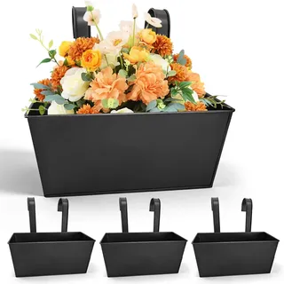 4 Stück Hängender Blumentopf aus Metall, Große Blumentöpfe zum Aufhängen mit Abnehmbarem Haken, 27,5cm Hängetöpfe für Balkon Zaun Garten Wand Haus Wohnung Dekoration Deko Blumenkübel (Schwarz)