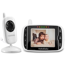 HelloBaby Babyphone mit Kamera HB32 3.2" Digital Funk TFT LCD Drahtloser Video Baby Monitor mit Digitalkamera, Nachtsicht-Temperaturüberwachung u. 2 Weise Talkback System Weiß, 720p