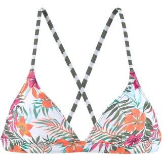 Triangel-Bikini-Top VENICE BEACH "Summer", Damen, Gr. 42, Cup C/D, weiß (weiß bedruckt), Polyamid, Xtra Life LYCRA, floral, gestreift, Bikini-Oberteile Triangel-Bikini-Top, mit gekreuzten Trägern