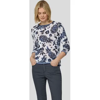 3/4 Arm-Pullover RABE, Damen, Gr. 44, pazifik, Strick, Obermaterial: 100% Baumwolle, gemustert, normal hüftbedeckend, Rundhals, Pullover 3/4 Arm-Pullover, im Häkel-Look
