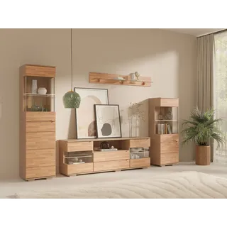 OTTO home "VETRO: besteht aus 2 Vitrinen, 1 Lowboard & 1 Wandregal, Wohnzimmer.", 4 Stk. tlg., eichefarben,