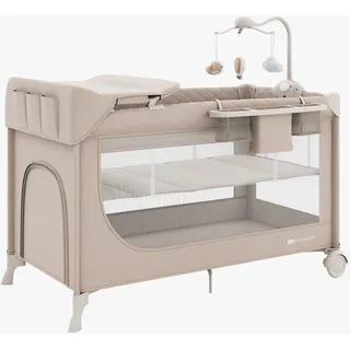 Kinderkraft LEODY UP, 2-in-1 Kinder- und Reisebett, Laufstall, klappbar, mit 2 Bodenhöhen, Rollen mit Arretierung, Seiteneinstieg, Mesh-Seiten, Tragetasche, Beige