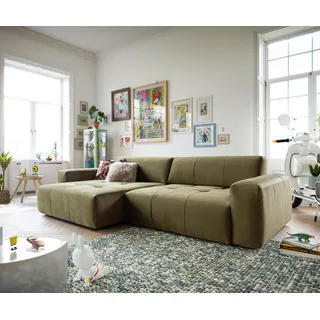 DELIFE Ecksofa Lazaro 300x160 cm Samt Olive Ottomane links mit Sitztiefenverstellung - Grün