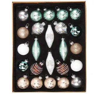 Valery Madelyn Weihnachtskugeln,24stück weihnachtskugeln Glas Weihnachtskugel mit Geschenkpaket, Weihnachtsbaumschmuck Christbaumschmuck mit Aufhänger,deko Weihnachten,Thema Silber Weiß