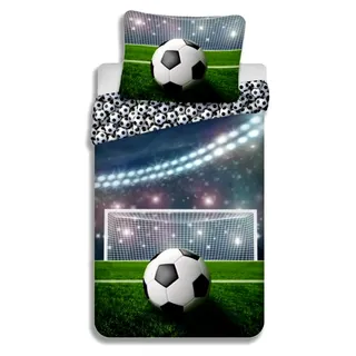Bettwäsche-Set Fußball, Bettbezug 140x200 cm + 1 Kissenbezug 65x65 cm, 100% Baumwolle, Mehrfarbig