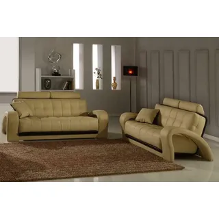 JV Möbel Beige Ledersofa Garnitur 3+2 beige Brandneu - Beige