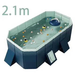 Familienpool - Faltbarer Gartenpool - Großes Aufstellbecken für draußen - Ohne Aufblasen - Für Sommer Badespaß - 2,1 m - Blau