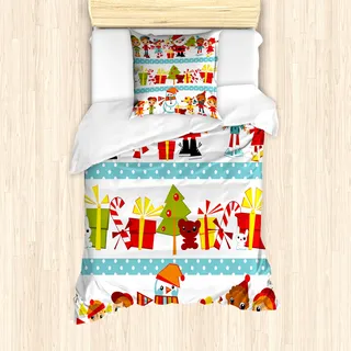 ABAKUHAUS Weihnachten Mantele, Joy Kinder Weihnachts, Milbensicher Allergiker geeignet mit Kissenbezügen, 135 cm x 200 cm - 80 x 80 cm, Mehrfarbig