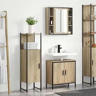 Badezimmermöbel-Set mit Regal und Tür braun Holzwerkstoff 3-teilig mit Spiegel, Waschbeckenunterschrank, Badschrank für Bad Gäste WC Stauraum und Ablage - Braun