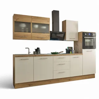 Stella Trading Capri Moderne Küchenzeile mit Elektrogeräten in Weiß, Artisan Eiche Optik FSC-Zertifiziert - Geräumige Einbauküche mit viel Stauraum - 280 x 218 x 60 cm (B/H/T)