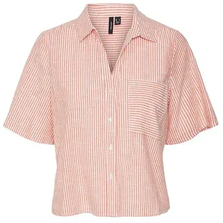 Vero Moda Jily 2/4 Kurzarmhemd - Spicy Orange / Stripes Snow White - S