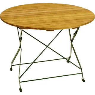 DEGAMO Gartentisch Klapptisch Biergartentisch BAD TÖLZ 100cm rund, Flachstahl grün + Holz Robinie - Grün, Braun