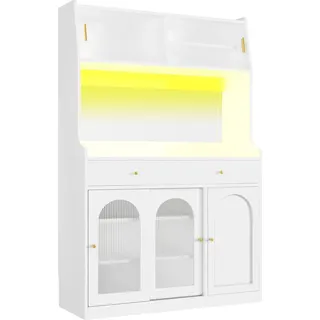 okwish Vitrinenschrank mit LED-Beleuchtung Variable Lichtfarben Esszimmer Weiß